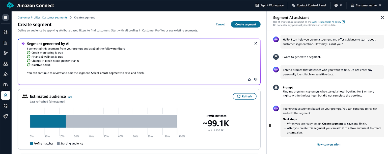 An example of the segment AI assistant panel on the right side of the page.