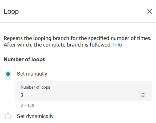 The properties page of the Loop block.