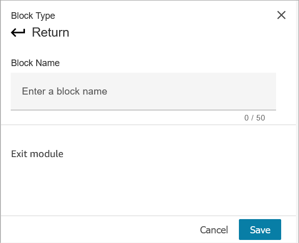 The properties pane of the Return block.