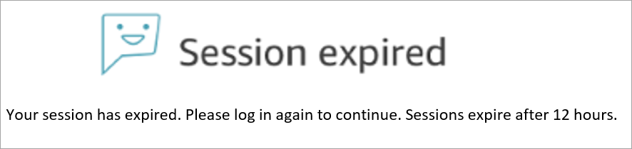 Error message displayed when the session expires for a SAML-based user.