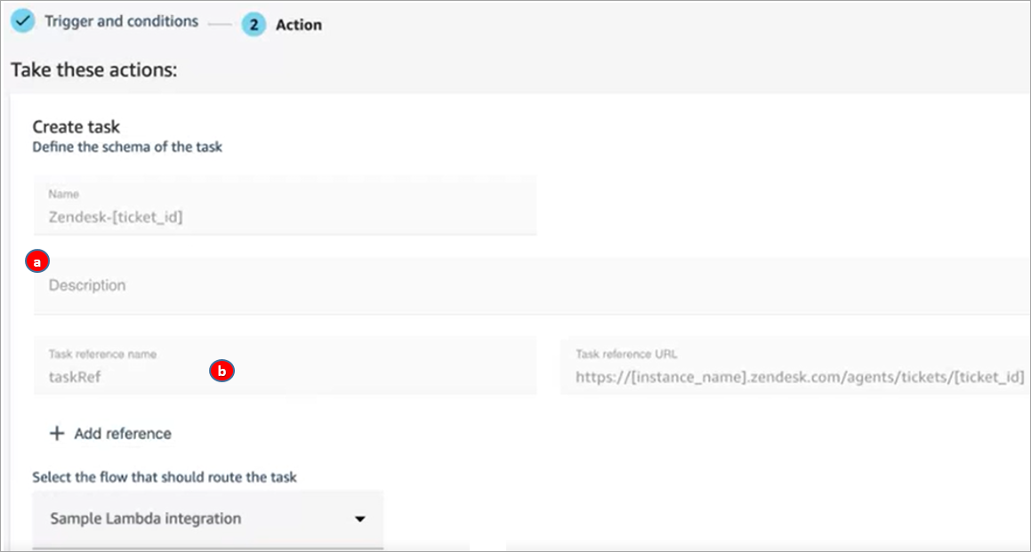 The Action page, the task to be generated when the rule is met.