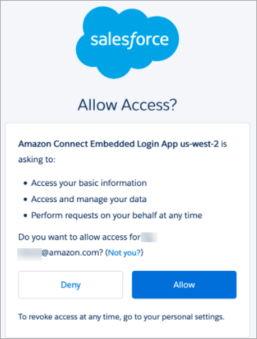 The salesforce login page, the allow access prompt.