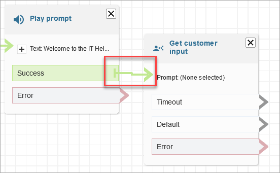 The play prompt success branch connected to the Get customer input block.