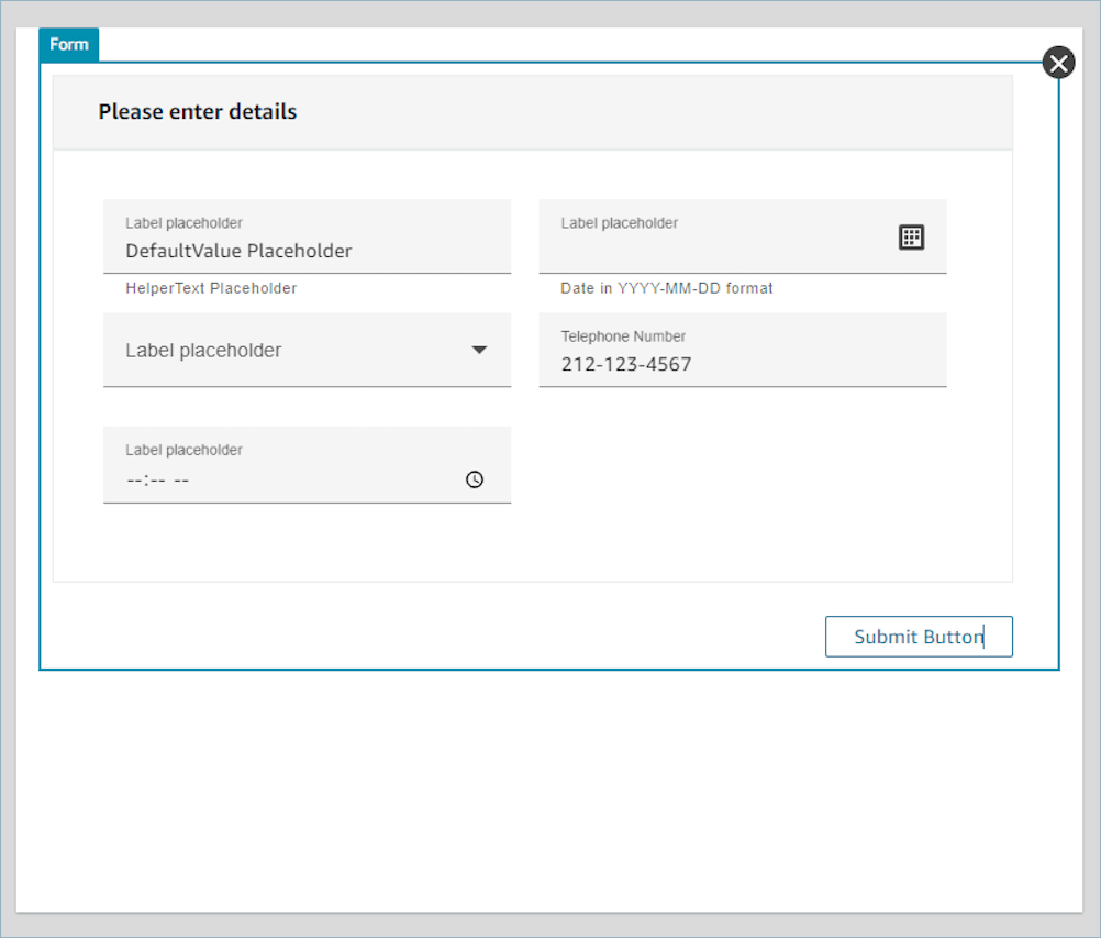 User interface component library form section example image.