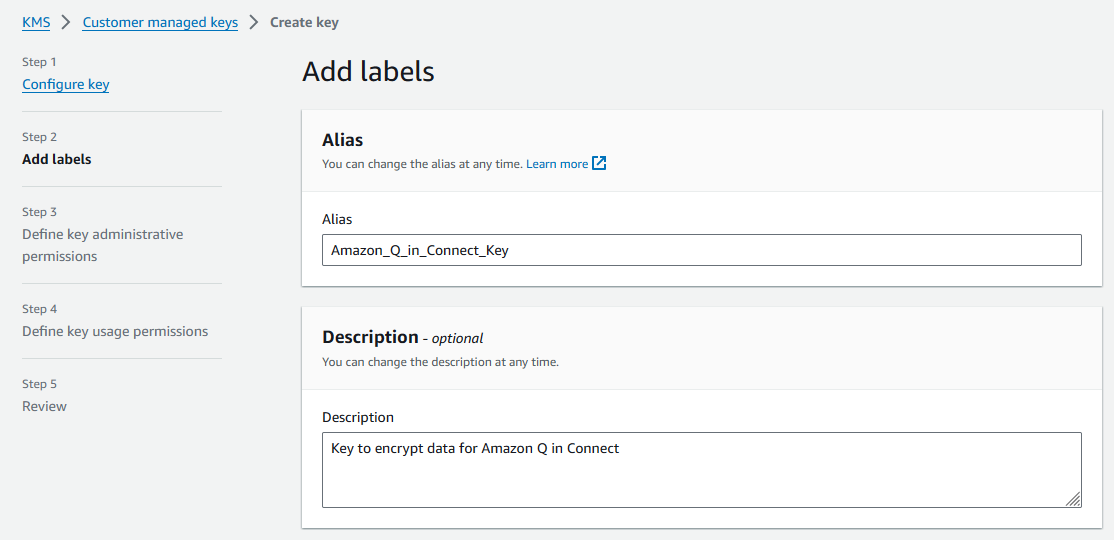 Add labels page, alias name and a description.