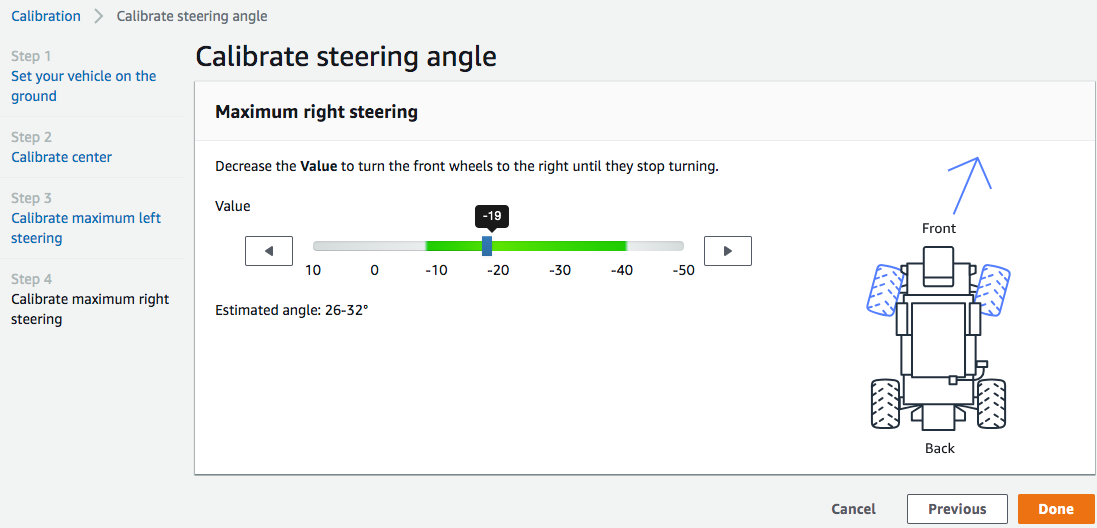 Image: Calibrate steering center for the AWS DeepRacer vehicle.