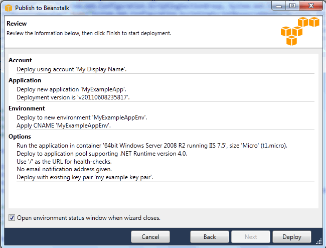 Publish to beanstalk wizard 8