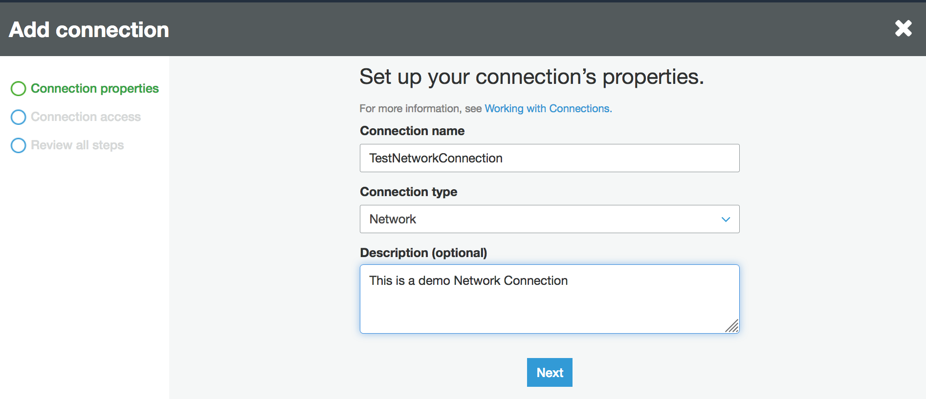 Selecting the connection type.