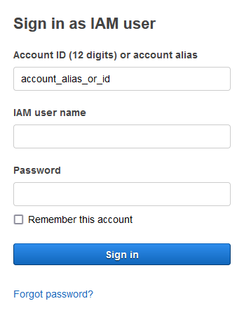 IAM user Sign-in Page