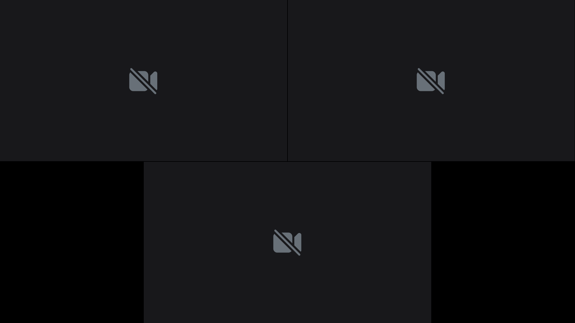 Muted video icon displayed in three separate sections on a dark background.