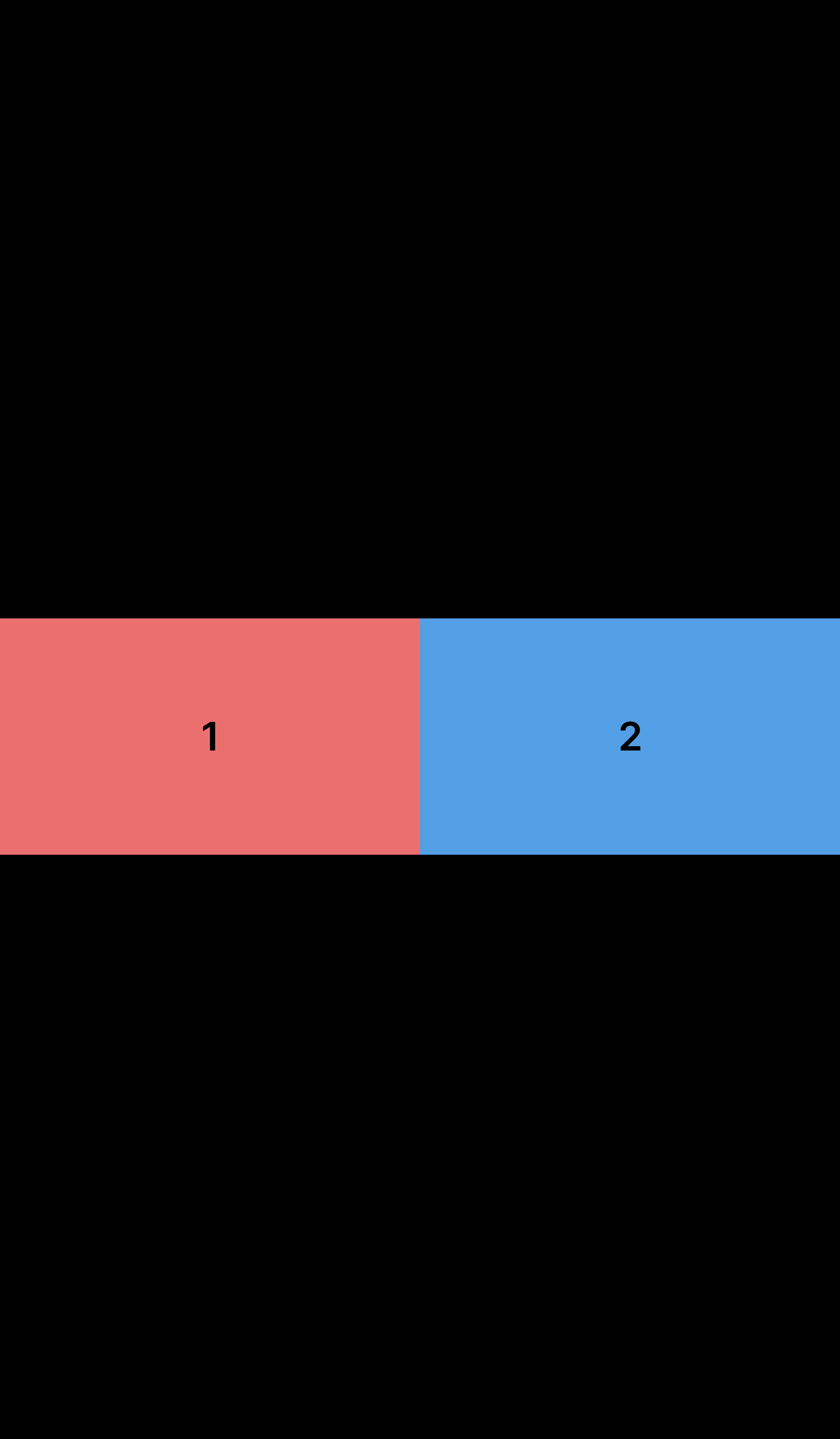 Two colored rectangles labeled with numbers 1 and 2, representing a comparison or choice.