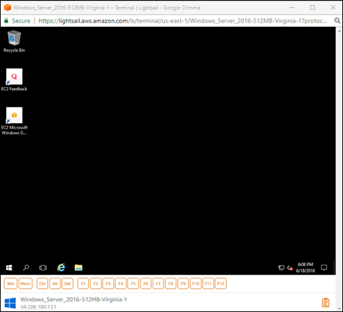Browser-based RDP client in Lightsail.