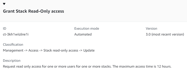 Grant Stack Read-Only access interface showing ID, execution mode, version, and description.