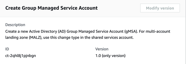 Form to create a new Active Directory Group Managed Service Account with description and ID fields.