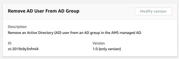 Remove AD User From AD Group change type with description and version details.