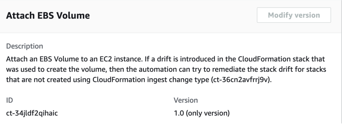 Description of attaching an EBS Volume to an EC2 instance with CloudFormation stack drift remediation.