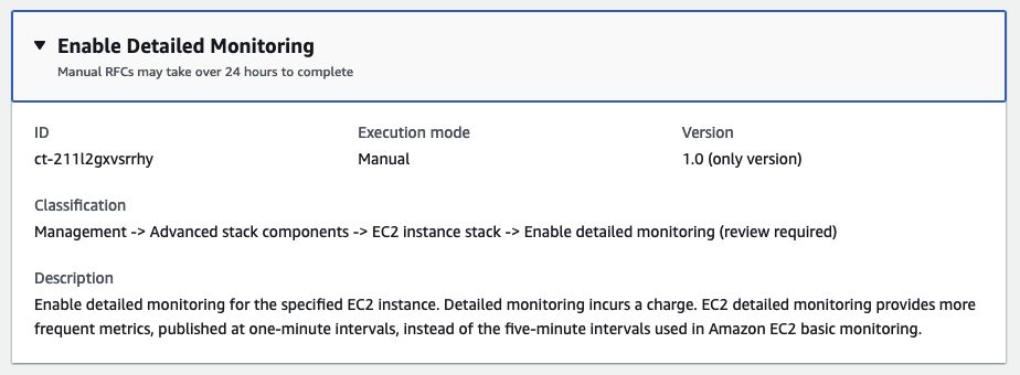 Interface showing Enable Detailed Monitoring option for EC2 instance with execution details.