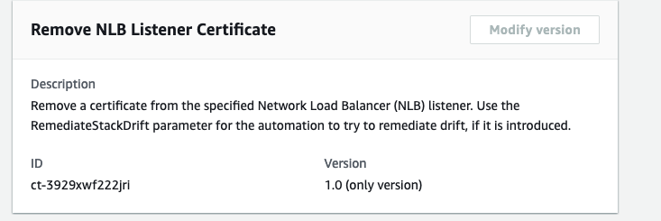 Remove NLB Listener Certificate panel with description, ID, and version details.