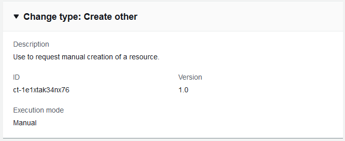 Change type Create other interface showing description, ID, version, and execution mode fields.
