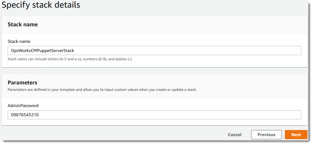 Specify Details page in CloudFormation