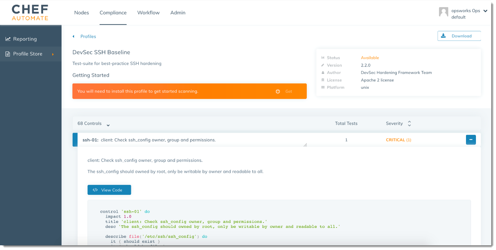 Chef Compliance profile detail view