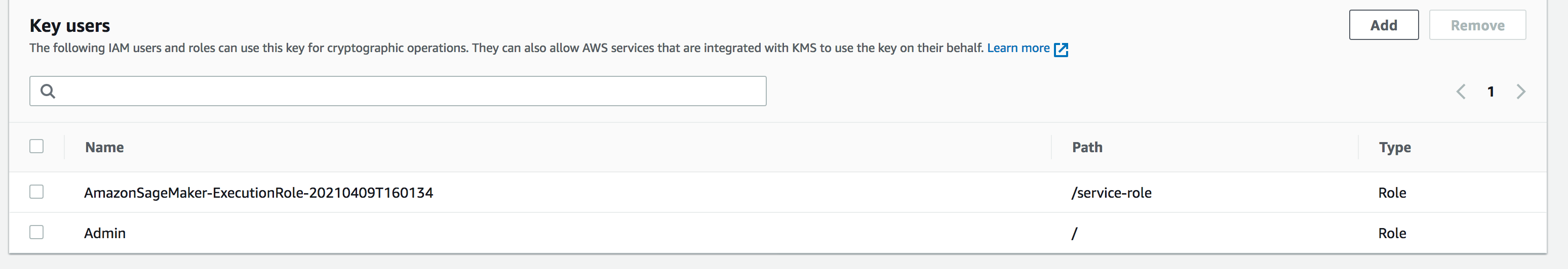 The Key users section in the console.