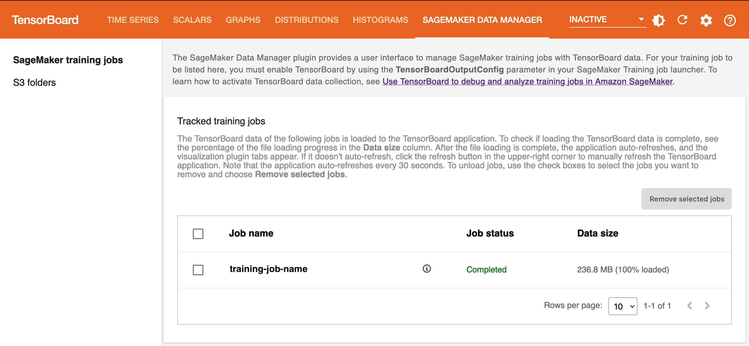 The Tracked training jobs section.