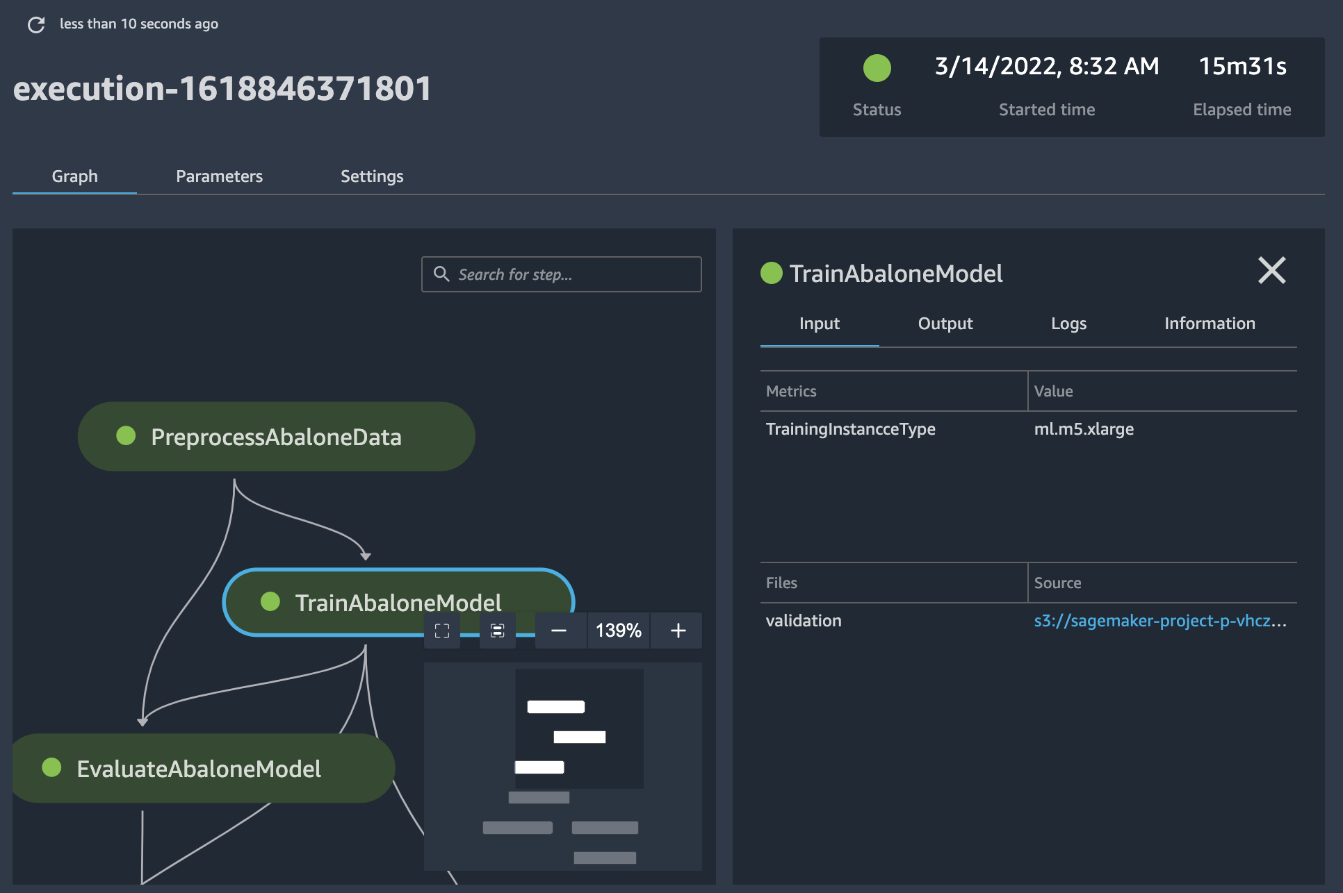 An example pipeline graph with resizing options.