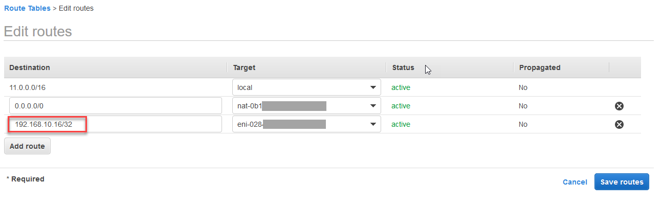 A screenshot showing Overlay-IP address entry into the route table.