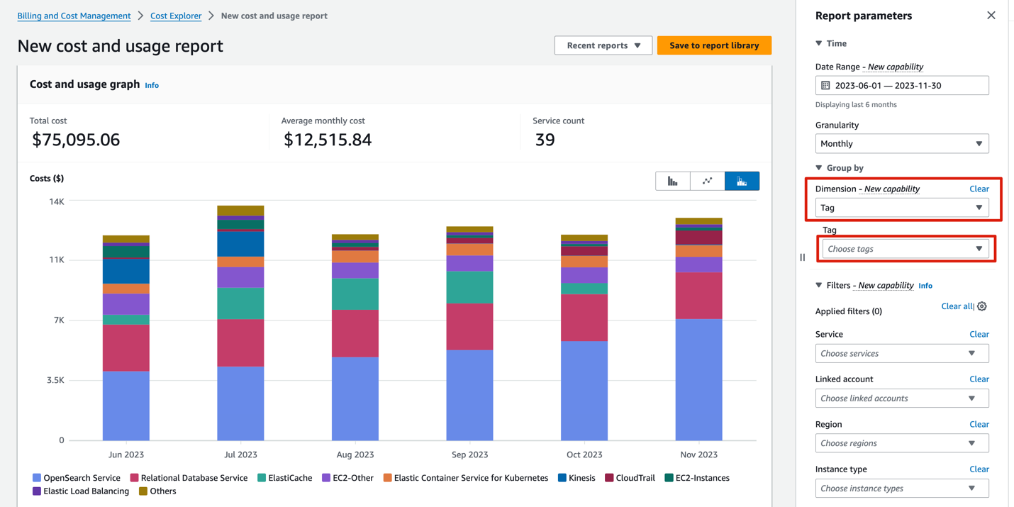 New cost and usage report example bar graph.