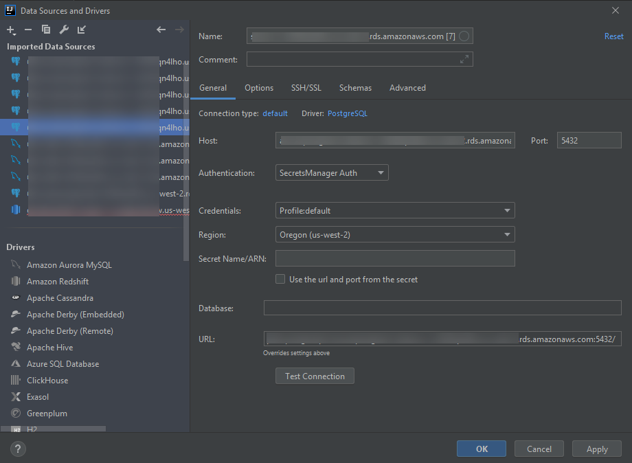 Connection settings with IAM credentials used for authentication.