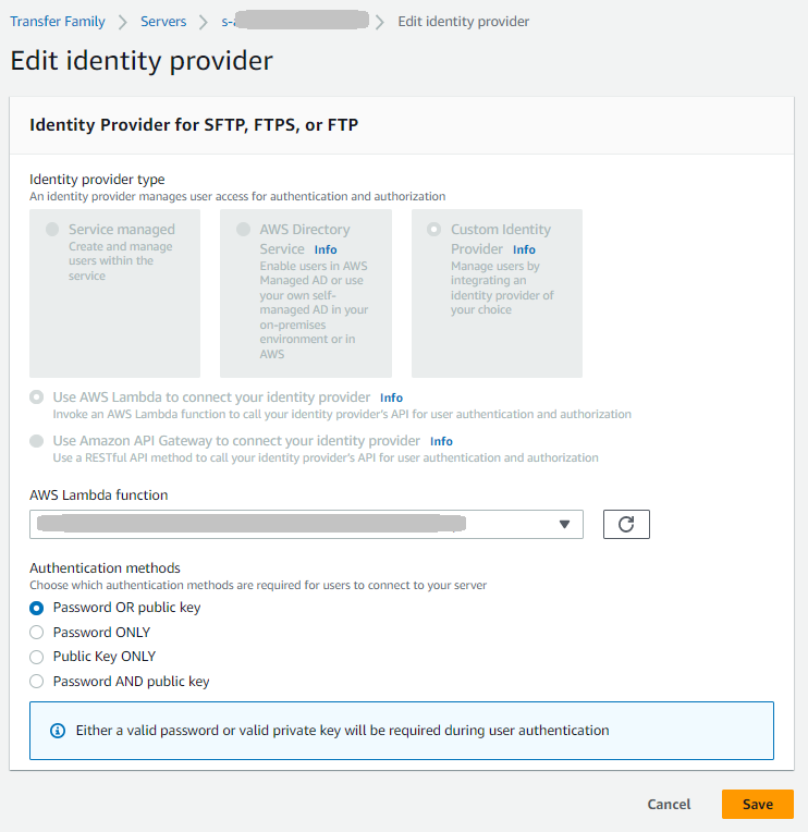For a Lambda identity provider, you can change the underlying Lambda function.