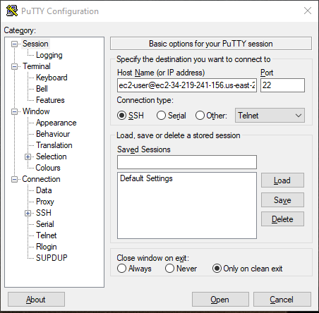 TTYConfigurazione della CPU: sessione.