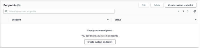 Pagina degli endpoint senza endpoint personalizzati.