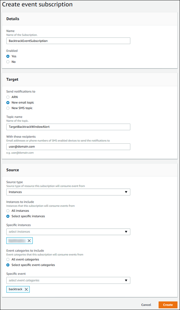 Abbonamento a eventi di backtrack