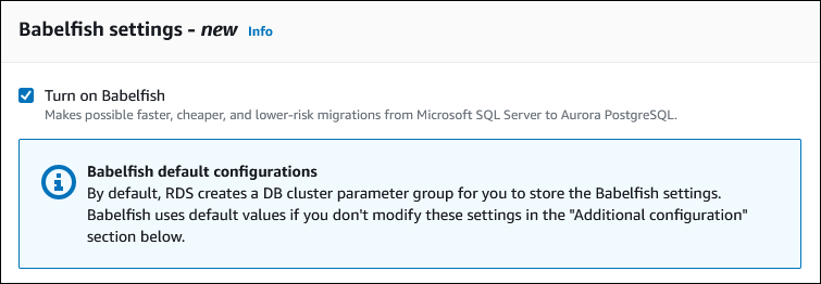 Attiva Babelfish nel tuo cluster Aurora Postgre. SQL