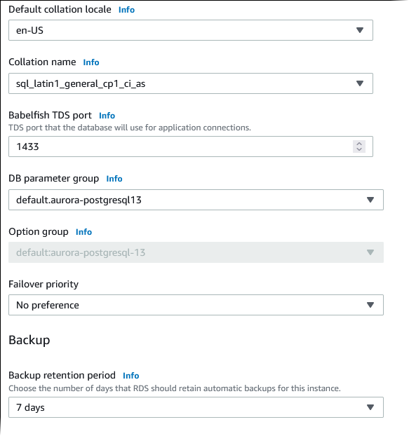 Scegli una versione di Aurora SQL Postgre.