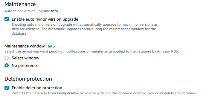 Scegli tra le funzionalità amministrative aggiuntive di Aurora SQL Postgre.