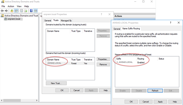 Il routing DNS corrisponde al trust creato