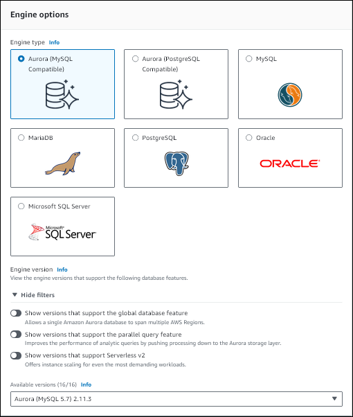 Creazione di un cluster di database Aurora Serverless v1 con la console