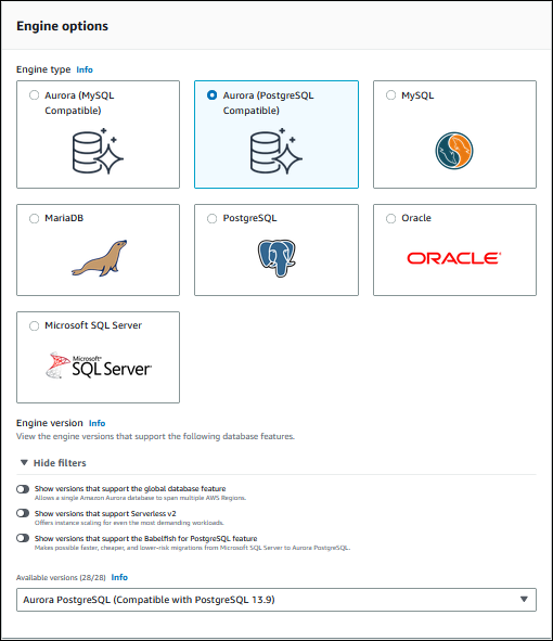 Creazione di un cluster di database Aurora PostgreSQL Serverless v1 con la console