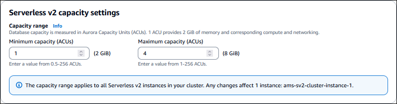 Modifica della capacità del cluster DB.