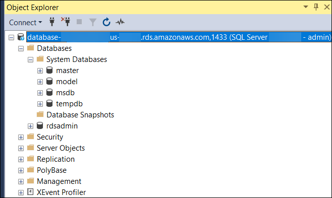 Object Explorer che visualizza i database di sistema.