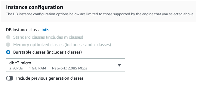 Sezione di configurazione dell'istanza