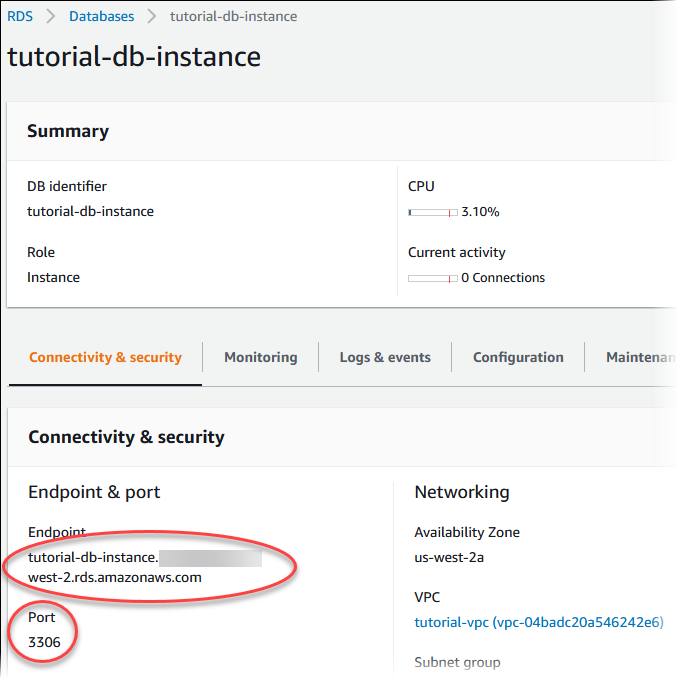 Dettagli istanza database