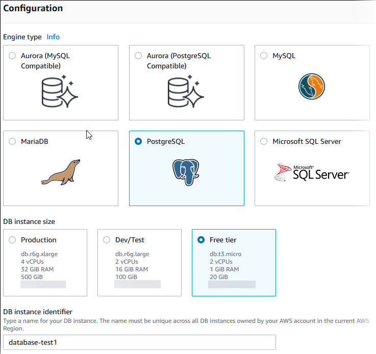 Pagina Crea database.