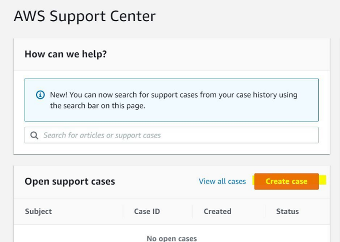 AWS Esempio di Support Center