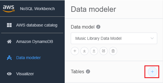 Screenshot della console che mostra il pulsante Add table (Aggiungi tabella).