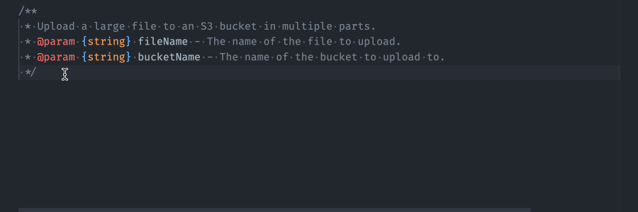Un esempio della funzionalità di completamento completa.