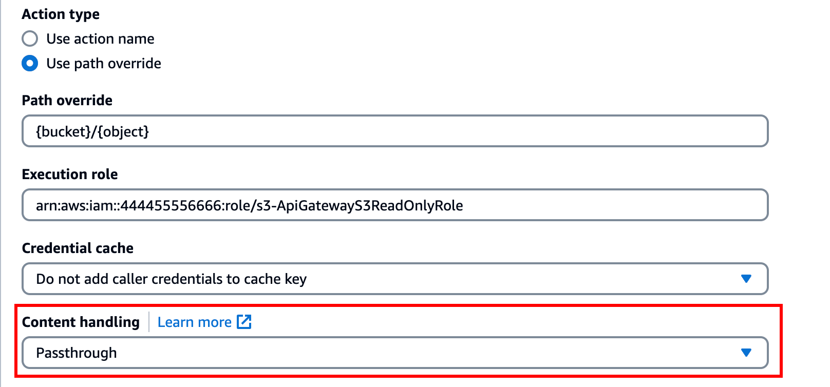 Configura il GET metodo nella console API Gateway.